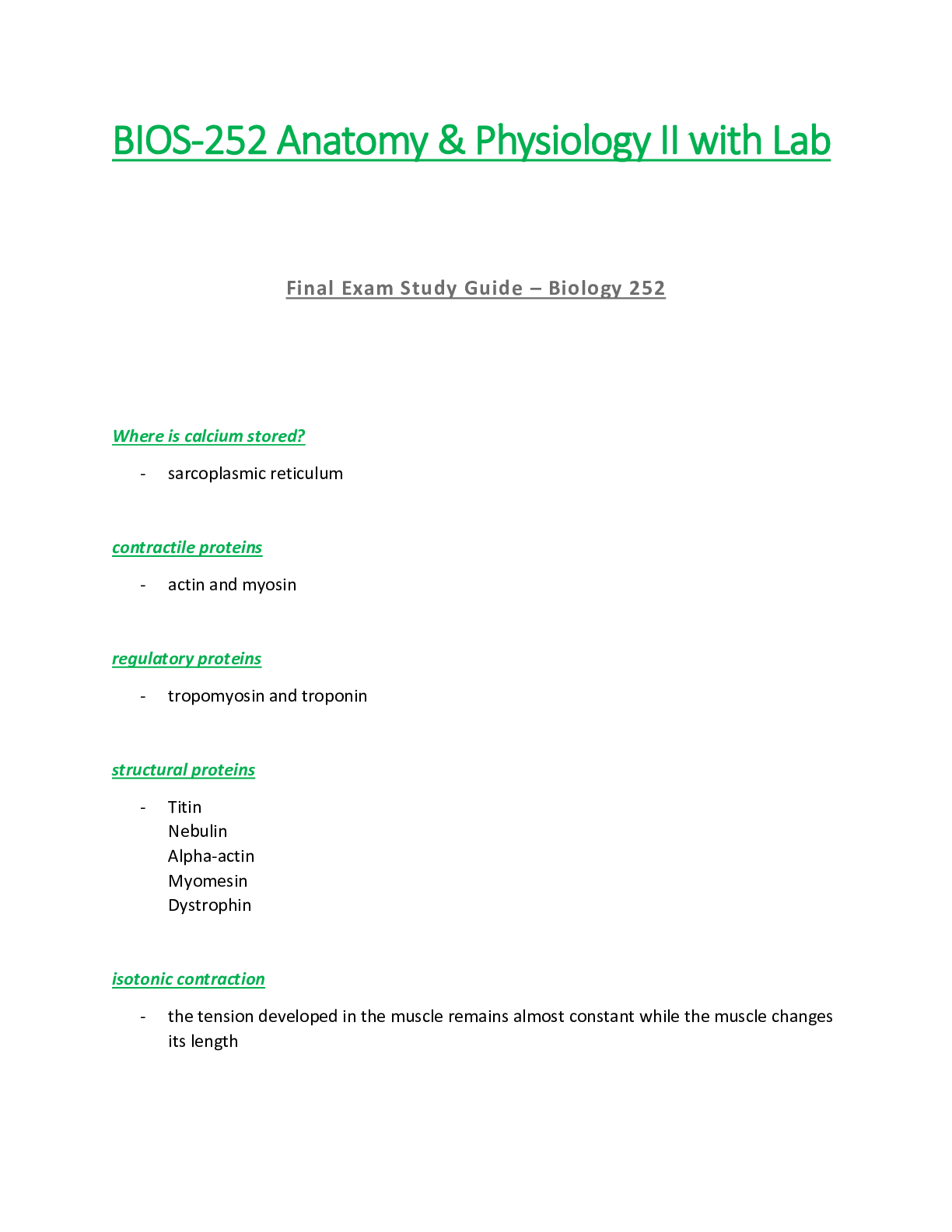 Preview of BIOS252 / BIOS 252 Final Exam Study Guide  : Anatomy & Physiology II - Chamberlain